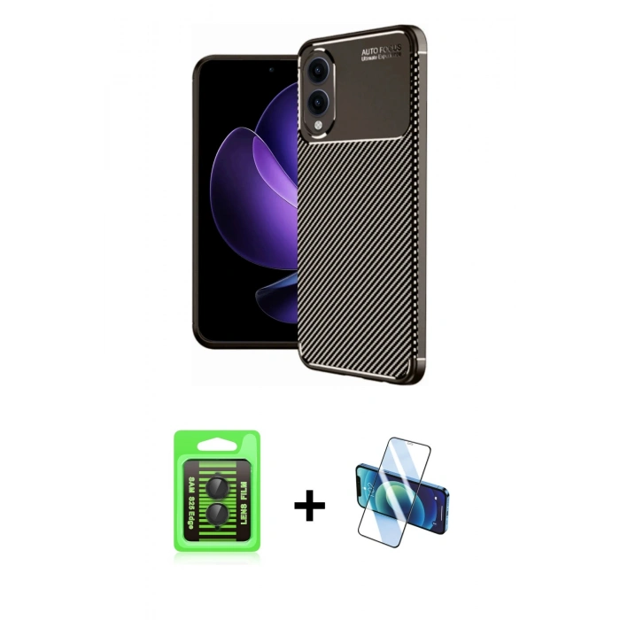MARSİLYAN™- Galaxy S25 Edge Kılıf Eksen Form Prime - Siyah 3D Antistatik Cam Ekran Koruyucu + Raze Metal Kamera Lens - SH