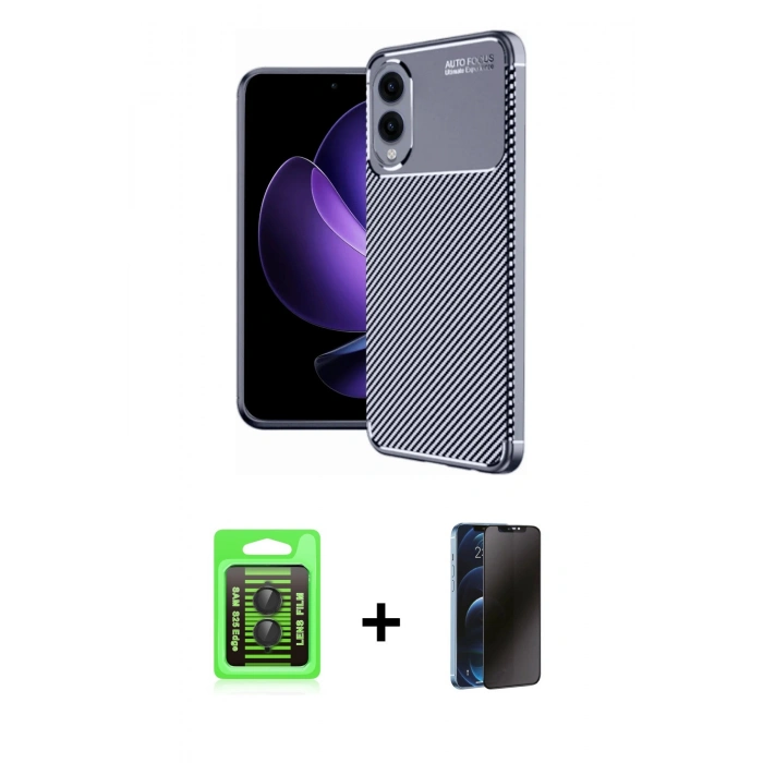 MARSİLYAN™- Galaxy S25 Edge Kılıf Eksen Form Prime - Siyah 3D Antistatik Hayalet Cam Ekran Koruyucu + Raze Metal Kamera Lens - SH