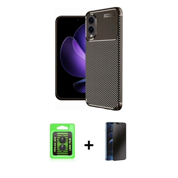 MARSİLYAN™- Galaxy S25 Edge Kılıf Eksen Form Prime - Siyah 3D Antistatik Hayalet Cam Ekran Koruyucu + Raze Metal Kamera Lens - SH