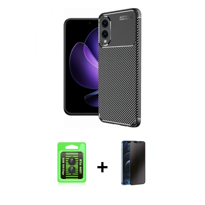 MARSİLYAN™- Galaxy S25 Edge Kılıf Eksen Form Prime - Siyah 3D Antistatik Hayalet Cam Ekran Koruyucu + Raze Metal Kamera Lens - SH