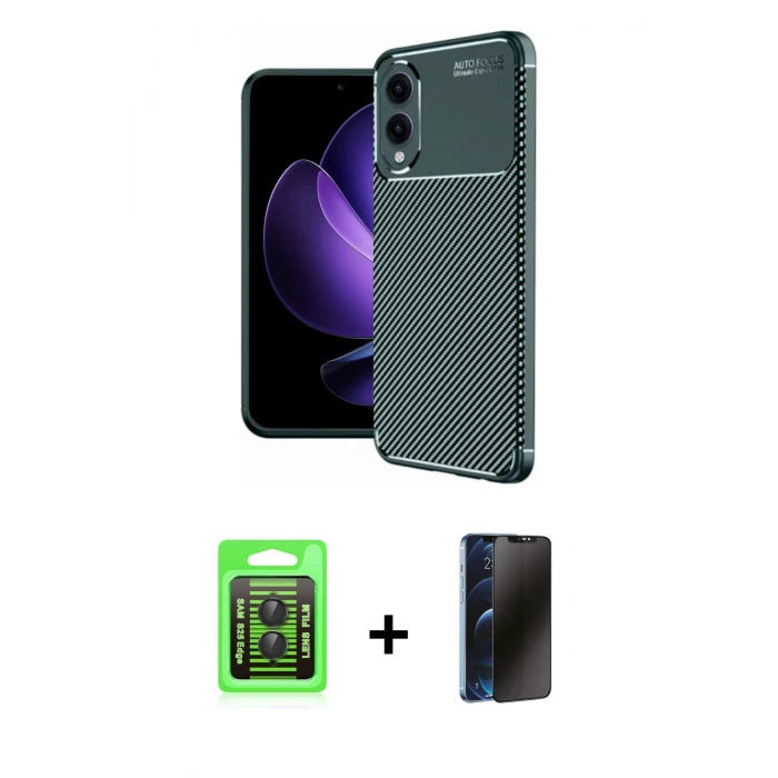 MARSİLYAN™- Galaxy S25 Edge Kılıf Eksen Form Prime - Siyah 3D Antistatik Hayalet Cam Ekran Koruyucu + Raze Metal Kamera Lens - SH