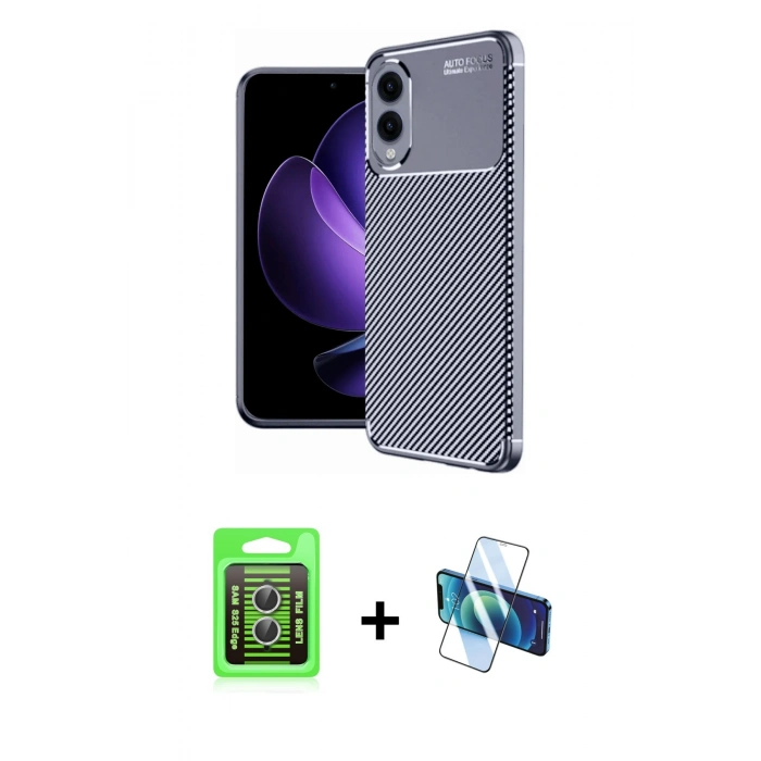 MARSİLYAN™- Galaxy S25 Edge Kılıf Eksen Form Prime - Siyah 3D Antistatik Seramik Nano Ekran Koruyucu + Raze Metal Kamera Lens - GS