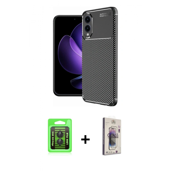 MARSİLYAN™- Galaxy S25 Edge Kılıf Eksen Form Prime - Siyah Bilvis 3D Cam Ekran Koruyucu + Raze Metal Kamera Lens - SH