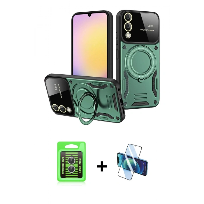 MARSİLYAN™- Galaxy S25 Edge Kılıf Kıvılcım Modern Serisi - Siyah 3D Antistatik Cam Ekran Koruyucu + Raze Metal Kamera Lens - GS