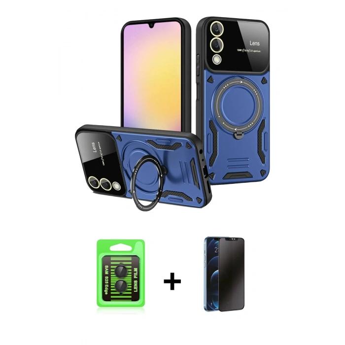 MARSİLYAN™- Galaxy S25 Edge Kılıf Kıvılcım Modern Serisi - Siyah 3D Antistatik Hayalet Cam Ekran Koruyucu + Raze Metal Kamera Lens - SH