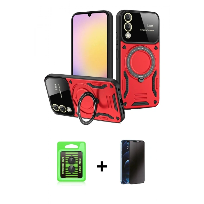 MARSİLYAN™- Galaxy S25 Edge Kılıf Kıvılcım Modern Serisi - Siyah 3D Antistatik Hayalet Cam Ekran Koruyucu + Raze Metal Kamera Lens - SH