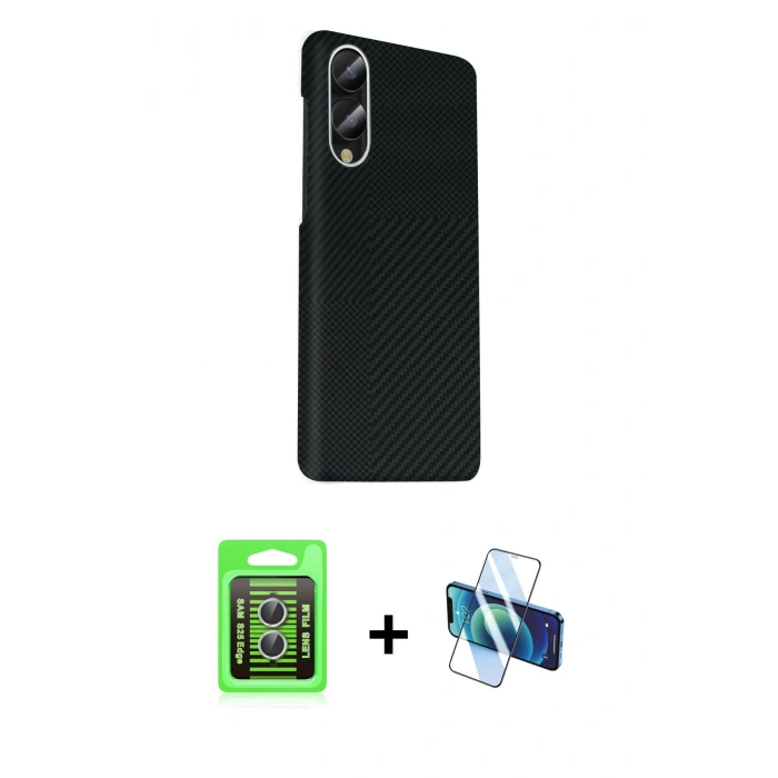MARSİLYAN™- Galaxy S25 Edge Kılıf Kozmos Klasik Prime - Siyah 3D Antistatik Seramik Nano Ekran Koruyucu + Raze Metal Kamera Lens - GS
