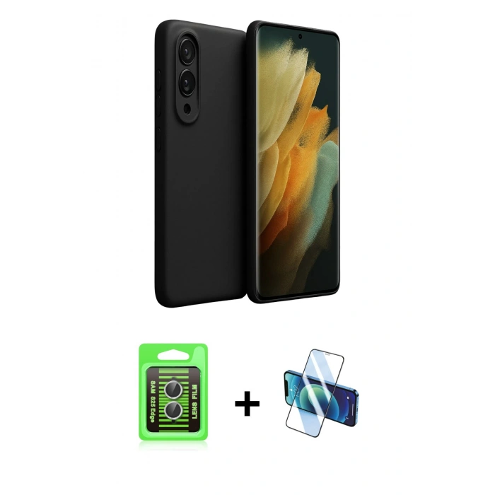 MARSİLYAN™- Galaxy S25 Edge Kılıf Kozmos Yansıma Özel Seri - Siyah 3D Antistatik Cam Ekran Koruyucu + Raze Metal Kamera Lens - GS