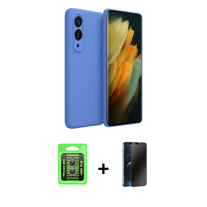 MARSİLYAN™- Galaxy S25 Edge Kılıf Kozmos Yansıma Özel Seri - Siyah 3D Antistatik Hayalet Cam Ekran Koruyucu + Raze Metal Kamera Lens - GS
