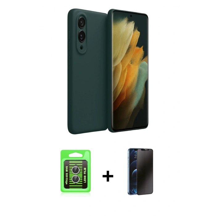 MARSİLYAN™- Galaxy S25 Edge Kılıf Kozmos Yansıma Özel Seri - Siyah 3D Antistatik Hayalet Cam Ekran Koruyucu + Raze Metal Kamera Lens - GS