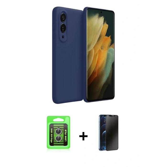MARSİLYAN™- Galaxy S25 Edge Kılıf Kozmos Yansıma Özel Seri - Siyah 3D Antistatik Hayalet Cam Ekran Koruyucu + Raze Metal Kamera Lens - GS