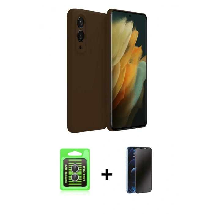 MARSİLYAN™- Galaxy S25 Edge Kılıf Kozmos Yansıma Özel Seri - Siyah 3D Antistatik Hayalet Cam Ekran Koruyucu + Raze Metal Kamera Lens - GS