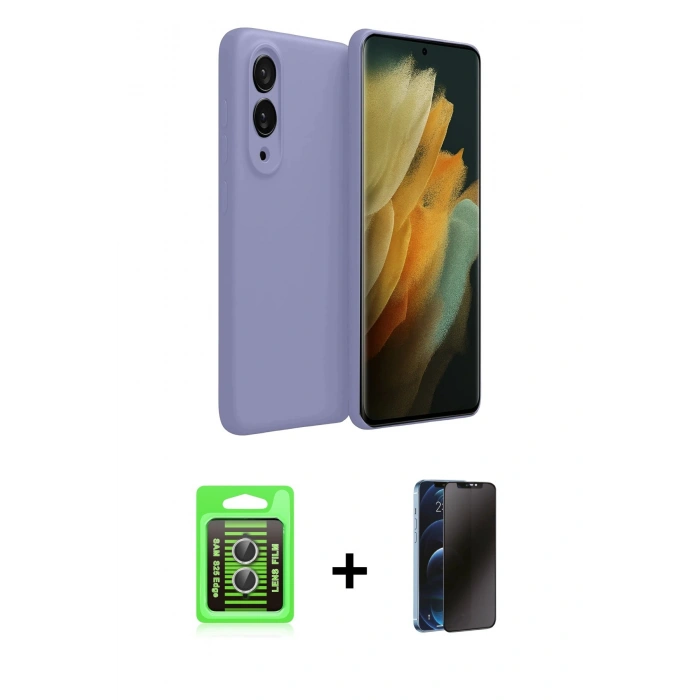 MARSİLYAN™- Galaxy S25 Edge Kılıf Kozmos Yansıma Özel Seri - Siyah 3D Antistatik Hayalet Cam Ekran Koruyucu + Raze Metal Kamera Lens - GS