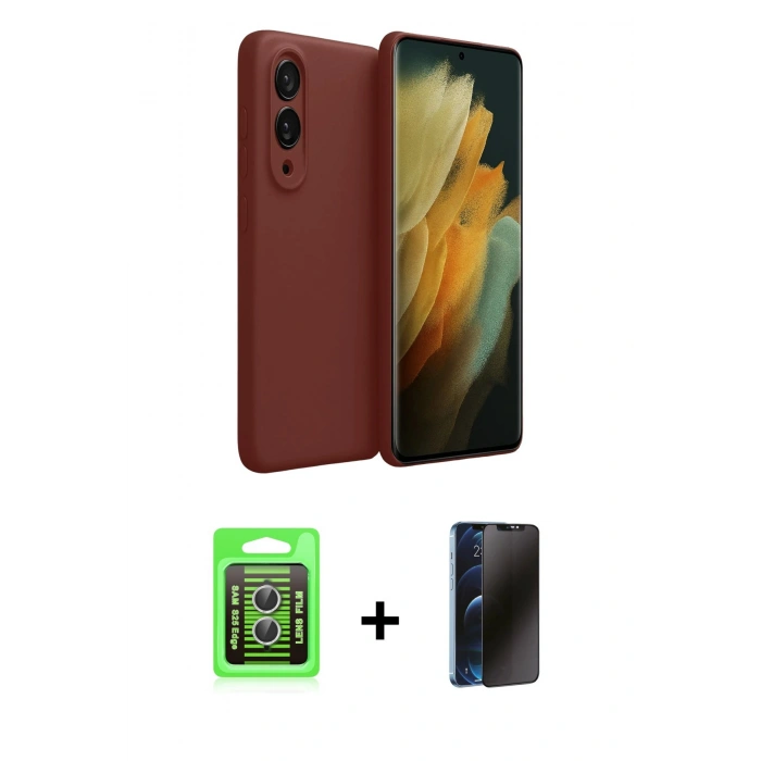 MARSİLYAN™- Galaxy S25 Edge Kılıf Kozmos Yansıma Özel Seri - Siyah 3D Antistatik Hayalet Cam Ekran Koruyucu + Raze Metal Kamera Lens - GS