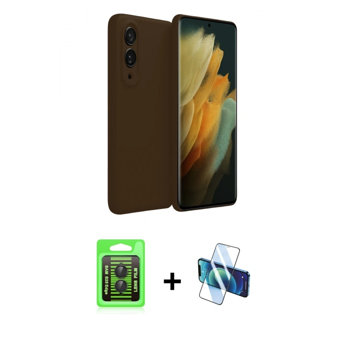 MARSİLYAN™- Galaxy S25 Edge Kılıf Kozmos Yansıma Özel Seri - Siyah 3D Antistatik Seramik Nano Ekran Koruyucu + Raze Metal Kamera Lens - SH