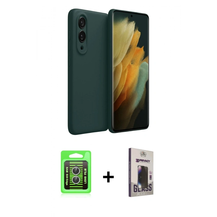 MARSİLYAN™- Galaxy S25 Edge Kılıf Kozmos Yansıma Özel Seri - Siyah Bilvis Hayalet Cam Ekran Koruyucu + Raze Metal Kamera Lens - GS