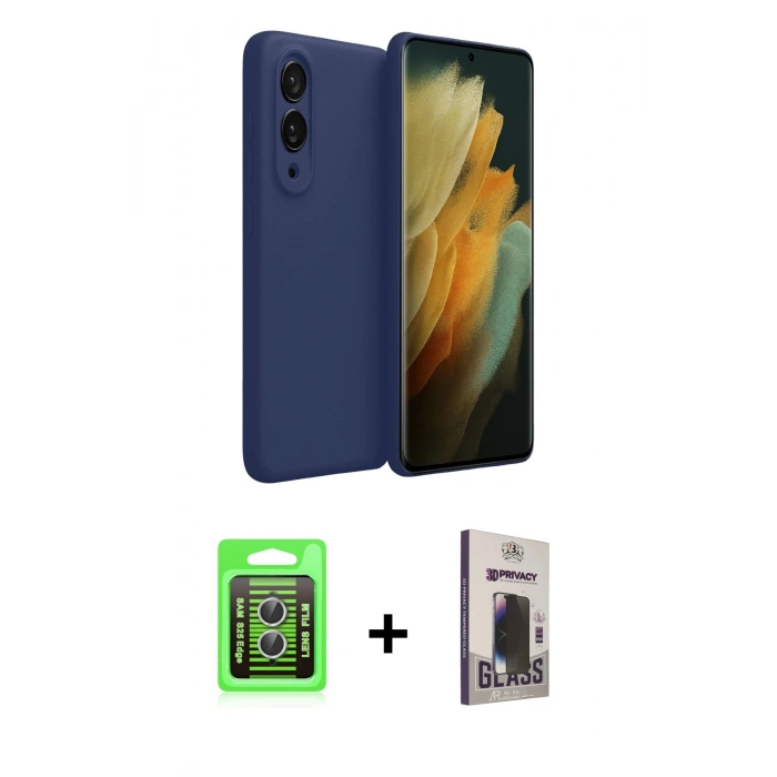 MARSİLYAN™- Galaxy S25 Edge Kılıf Kozmos Yansıma Özel Seri - Siyah Bilvis Hayalet Cam Ekran Koruyucu + Raze Metal Kamera Lens - GS