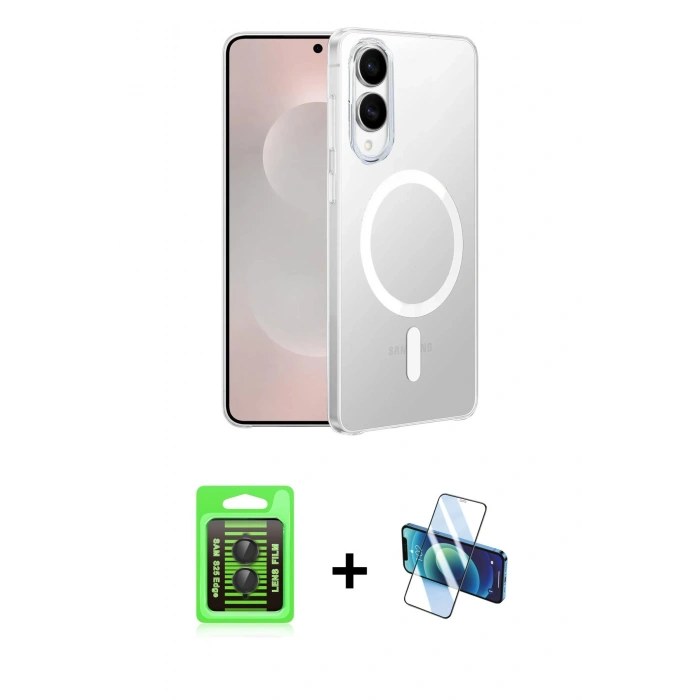 MARSİLYAN™- Galaxy S25 Edge Kılıf Kutup Minimal - Siyah 3D Antistatik Cam Ekran Koruyucu + Raze Metal Kamera Lens - SH