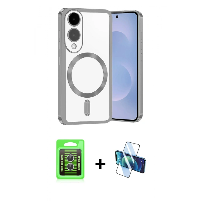 MARSİLYAN™- Galaxy S25 Edge Kılıf Nova Işık Özel Seri - Siyah 3D Antistatik Cam Ekran Koruyucu + Raze Metal Kamera Lens - GS