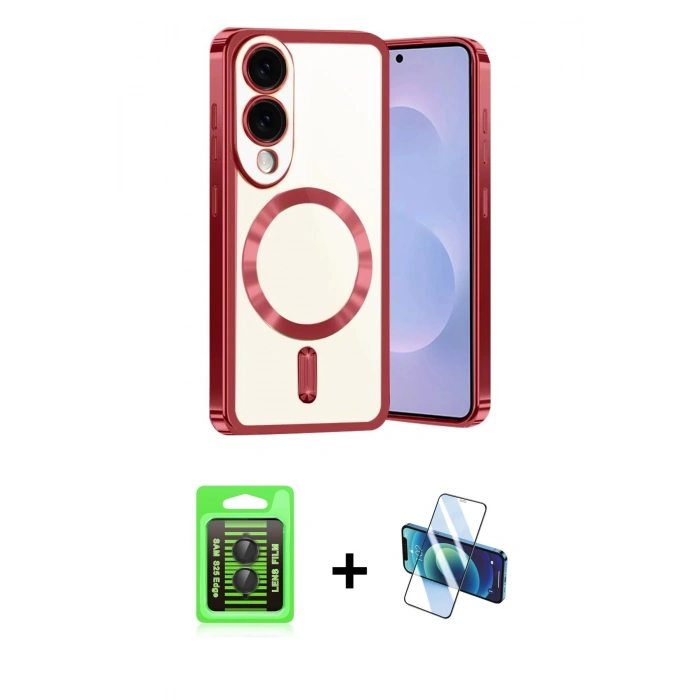 MARSİLYAN™- Galaxy S25 Edge Kılıf Nova Işık Özel Seri - Siyah 3D Antistatik Cam Ekran Koruyucu + Raze Metal Kamera Lens - SH