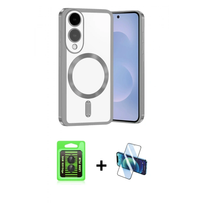 MARSİLYAN™- Galaxy S25 Edge Kılıf Nova Işık Özel Seri - Siyah 3D Antistatik Cam Ekran Koruyucu + Raze Metal Kamera Lens - SH
