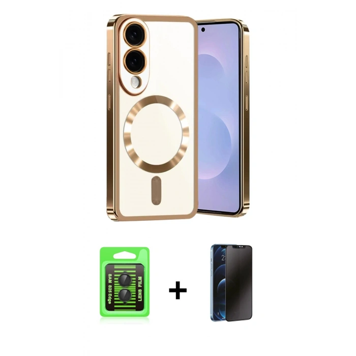 MARSİLYAN™- Galaxy S25 Edge Kılıf Nova Işık Özel Seri - Siyah 3D Antistatik Hayalet Cam Ekran Koruyucu + Raze Metal Kamera Lens - SH