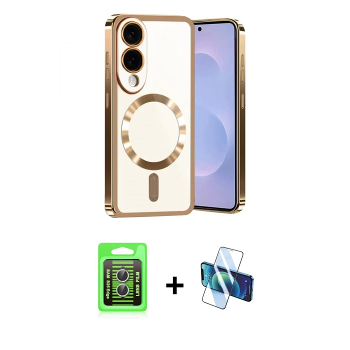 MARSİLYAN™- Galaxy S25 Edge Kılıf Nova Işık Özel Seri - Siyah 3D Antistatik Seramik Nano Ekran Koruyucu + Gümüş Raze Metal Kamera Lens