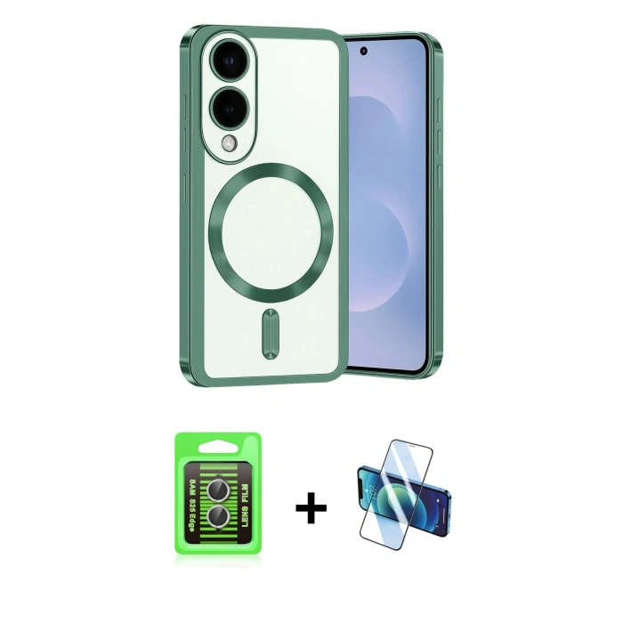 MARSİLYAN™- Galaxy S25 Edge Kılıf Nova Işık Özel Seri - Siyah 3D Antistatik Seramik Nano Ekran Koruyucu + Gümüş Raze Metal Kamera Lens