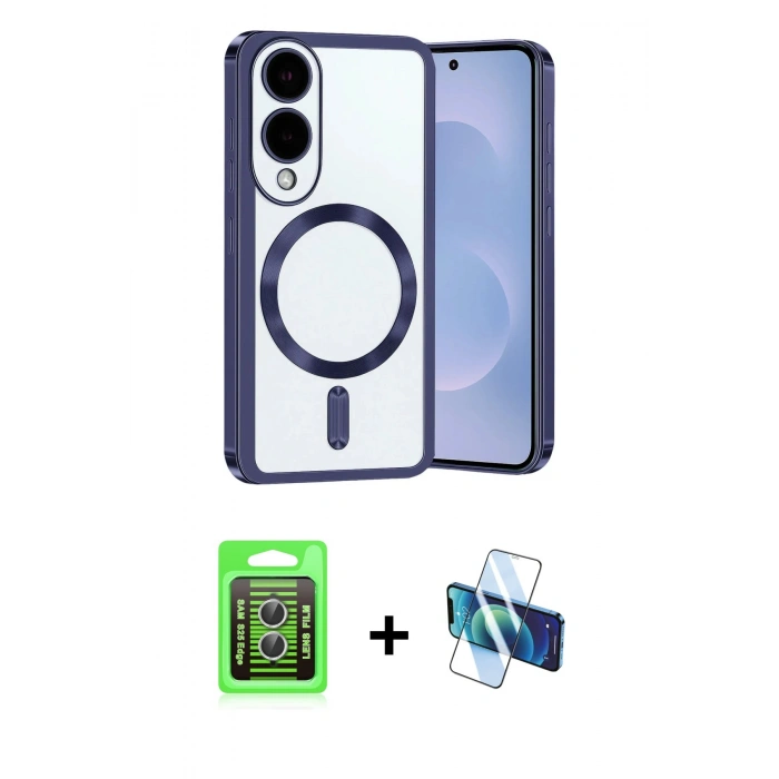 MARSİLYAN™- Galaxy S25 Edge Kılıf Nova Işık Özel Seri - Siyah 3D Antistatik Seramik Nano Ekran Koruyucu + Gümüş Raze Metal Kamera Lens