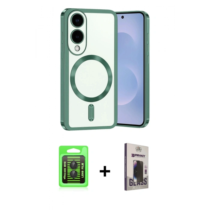 MARSİLYAN™- Galaxy S25 Edge Kılıf Nova Işık Özel Seri - Siyah Bilvis Hayalet Cam Ekran Koruyucu + Raze Metal Kamera Lens - SH