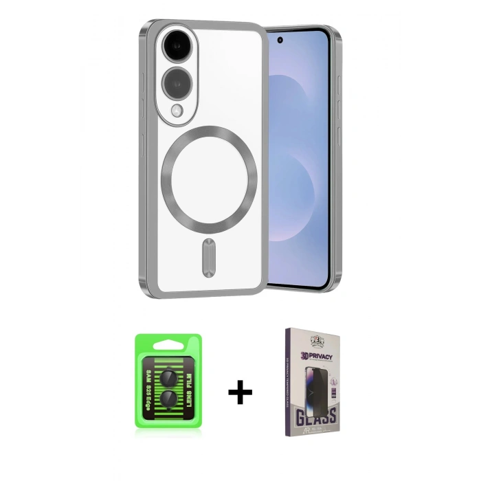 MARSİLYAN™- Galaxy S25 Edge Kılıf Nova Işık Özel Seri - Siyah Bilvis Hayalet Cam Ekran Koruyucu + Raze Metal Kamera Lens - SH