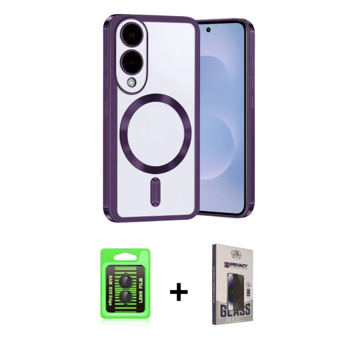MARSİLYAN™- Galaxy S25 Edge Kılıf Nova Işık Özel Seri - Siyah Bilvis Hayalet Cam Ekran Koruyucu + Raze Metal Kamera Lens - SH
