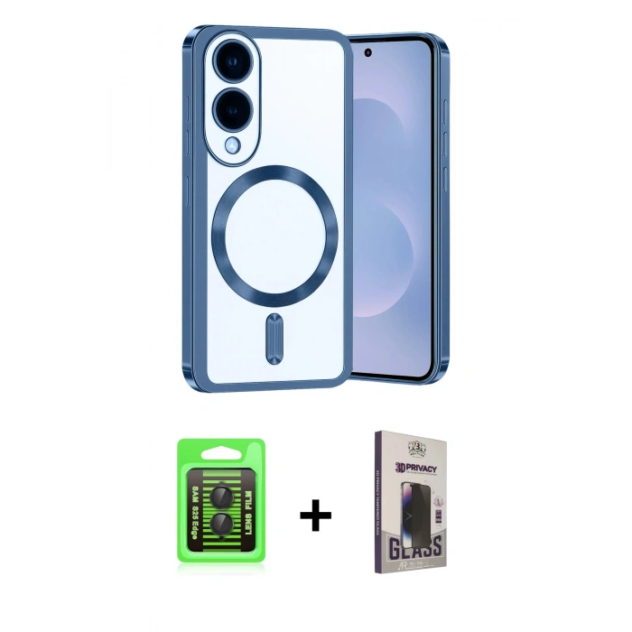 MARSİLYAN™- Galaxy S25 Edge Kılıf Nova Işık Özel Seri - Siyah Bilvis Hayalet Cam Ekran Koruyucu + Raze Metal Kamera Lens - SH
