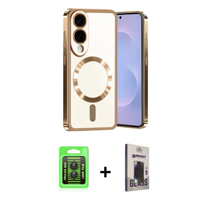 MARSİLYAN™- Galaxy S25 Edge Kılıf Nova Işık Özel Seri - Siyah Bilvis Hayalet Cam Ekran Koruyucu + Raze Metal Kamera Lens - SH