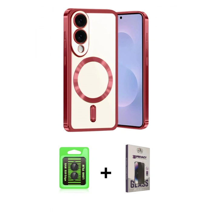 MARSİLYAN™- Galaxy S25 Edge Kılıf Nova Işık Özel Seri - Siyah Bilvis Hayalet Cam Ekran Koruyucu + Raze Metal Kamera Lens - SH