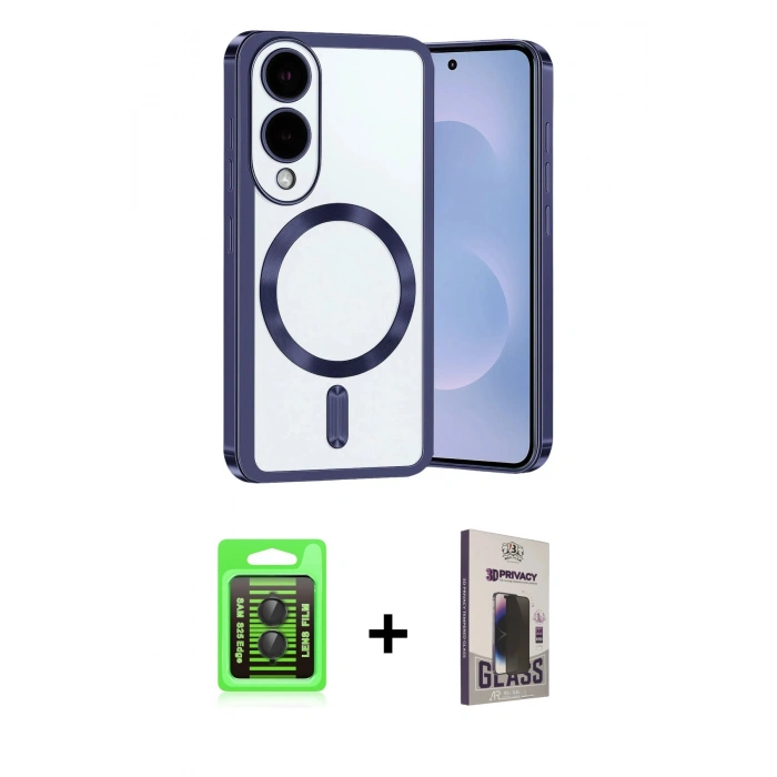 MARSİLYAN™- Galaxy S25 Edge Kılıf Nova Işık Özel Seri - Siyah Bilvis Hayalet Cam Ekran Koruyucu + Raze Metal Kamera Lens - SH