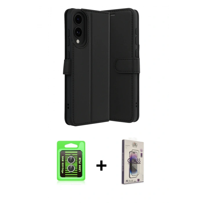 MARSİLYAN™- Galaxy S25 Edge Kılıf Siluet Işık Serisi - Siyah Bilvis 3D Cam Ekran Koruyucu + Raze Metal Kamera Lens - GS