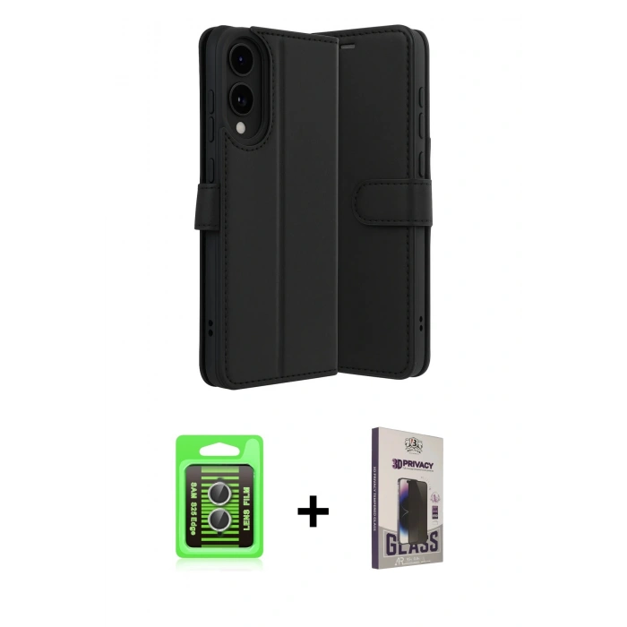 MARSİLYAN™- Galaxy S25 Edge Kılıf Siluet Işık Serisi - Siyah Bilvis Hayalet Cam Ekran Koruyucu + Raze Metal Kamera Lens - GS