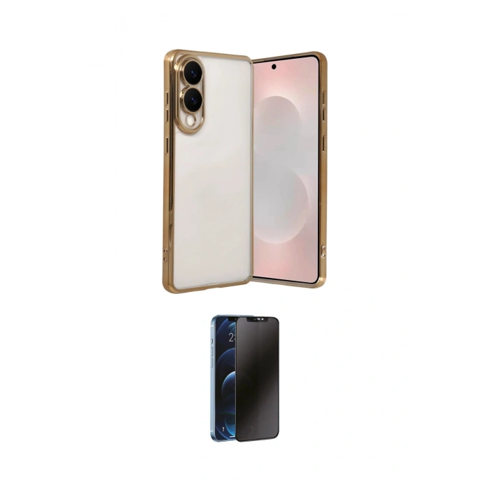 MARSİLYAN™- Galaxy S25 Edge Kılıf Vadi Minimal - Siyah 3D Antistatik Hayalet Cam Ekran Koruyucu