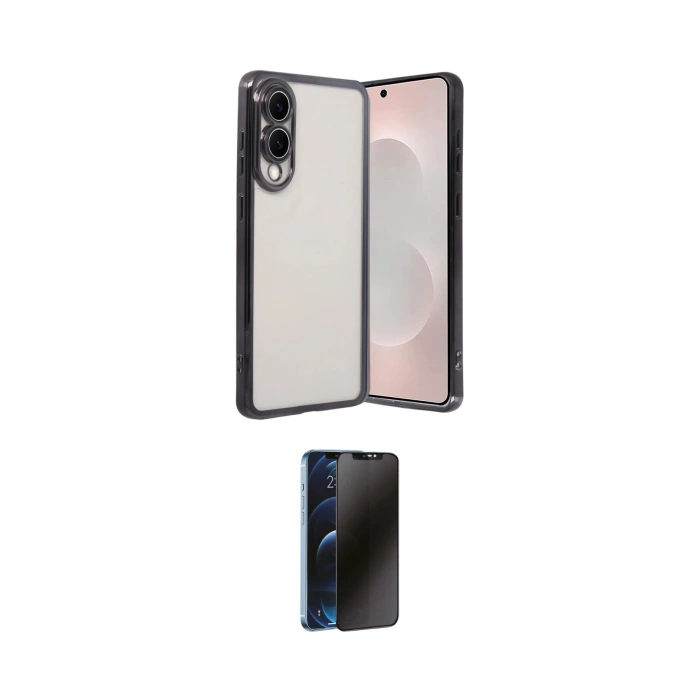 MARSİLYAN™- Galaxy S25 Edge Kılıf Vadi Minimal - Siyah 3D Antistatik Hayalet Cam Ekran Koruyucu