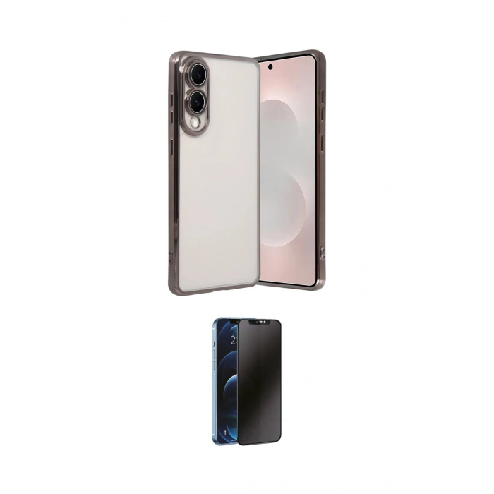 MARSİLYAN™- Galaxy S25 Edge Kılıf Vadi Minimal - Siyah 3D Antistatik Hayalet Cam Ekran Koruyucu