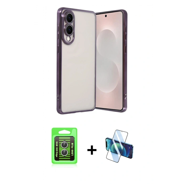 MARSİLYAN™- Galaxy S25 Edge Kılıf Vadi Minimal - Siyah 3D Antistatik Seramik Nano Ekran Koruyucu + Raze Metal Kamera Lens - GS