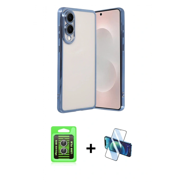MARSİLYAN™- Galaxy S25 Edge Kılıf Vadi Minimal - Siyah 3D Antistatik Seramik Nano Ekran Koruyucu + Raze Metal Kamera Lens - GS