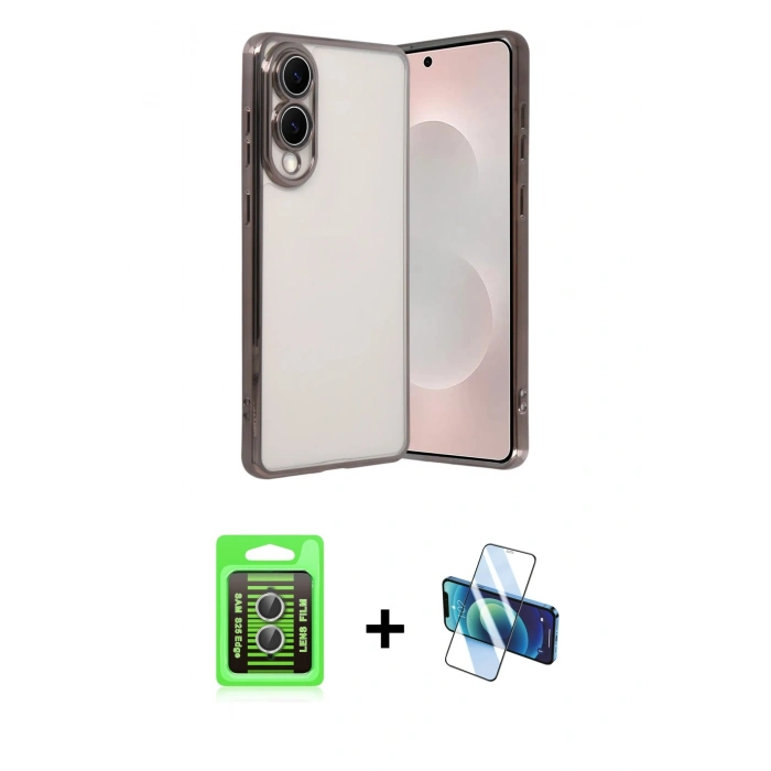 MARSİLYAN™- Galaxy S25 Edge Kılıf Vadi Minimal - Siyah 3D Antistatik Seramik Nano Ekran Koruyucu + Raze Metal Kamera Lens - GS