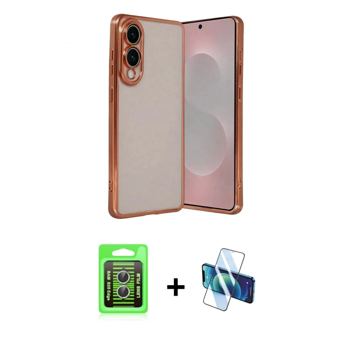MARSİLYAN™- Galaxy S25 Edge Kılıf Vadi Minimal - Siyah 3D Antistatik Seramik Nano Ekran Koruyucu + Raze Metal Kamera Lens - GS