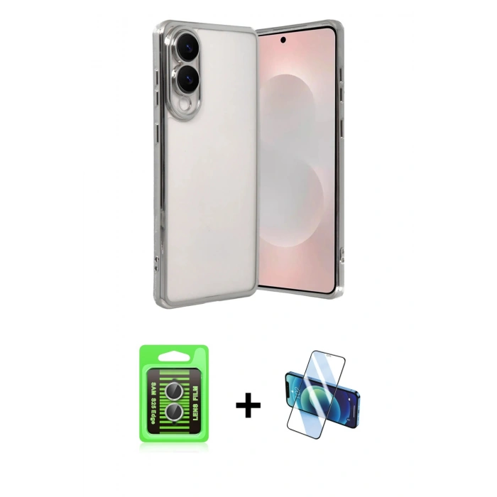 MARSİLYAN™- Galaxy S25 Edge Kılıf Vadi Minimal - Siyah 3D Antistatik Seramik Nano Ekran Koruyucu + Raze Metal Kamera Lens - GS