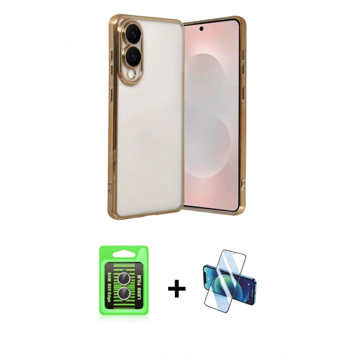MARSİLYAN™- Galaxy S25 Edge Kılıf Vadi Minimal - Siyah 3D Antistatik Seramik Nano Ekran Koruyucu + Raze Metal Kamera Lens - GS