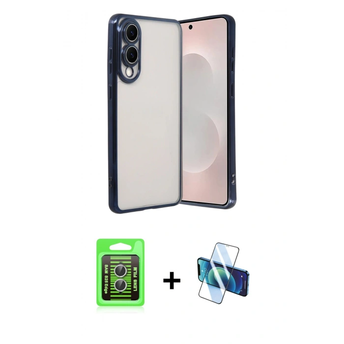 MARSİLYAN™- Galaxy S25 Edge Kılıf Vadi Minimal - Siyah 3D Antistatik Seramik Nano Ekran Koruyucu + Raze Metal Kamera Lens - GS