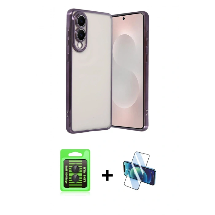 MARSİLYAN™- Galaxy S25 Edge Kılıf Vadi Minimal - Siyah 3D Antistatik Seramik Nano Ekran Koruyucu + Raze Metal Kamera Lens - SH