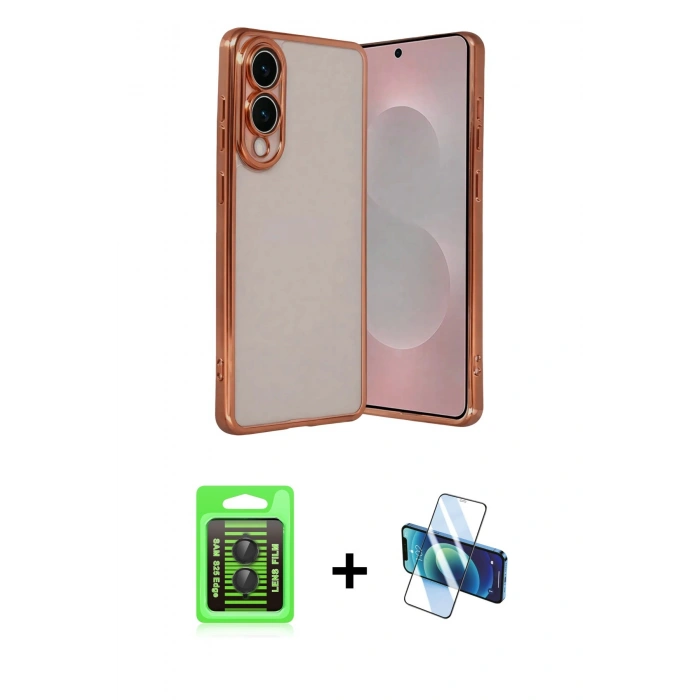 MARSİLYAN™- Galaxy S25 Edge Kılıf Vadi Minimal - Siyah 3D Antistatik Seramik Nano Ekran Koruyucu + Raze Metal Kamera Lens - SH